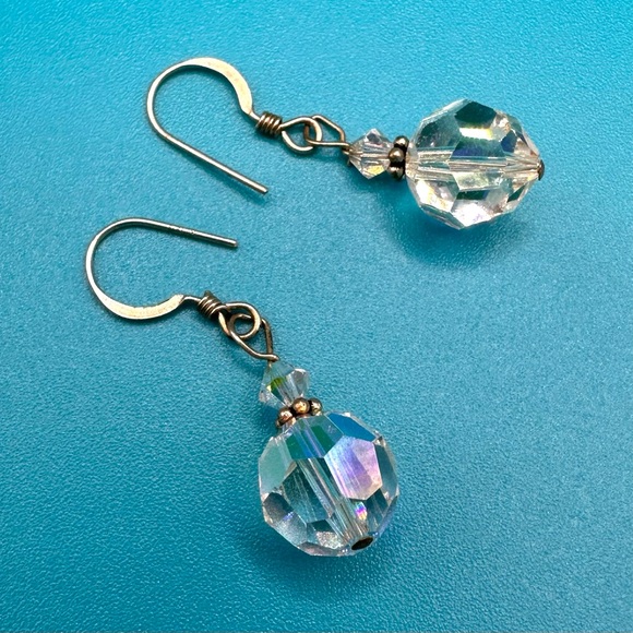 Vintage 1950s Aurora Borealis Faceted Bead Necklace Pierced Earring Set - Picture 12 of 12